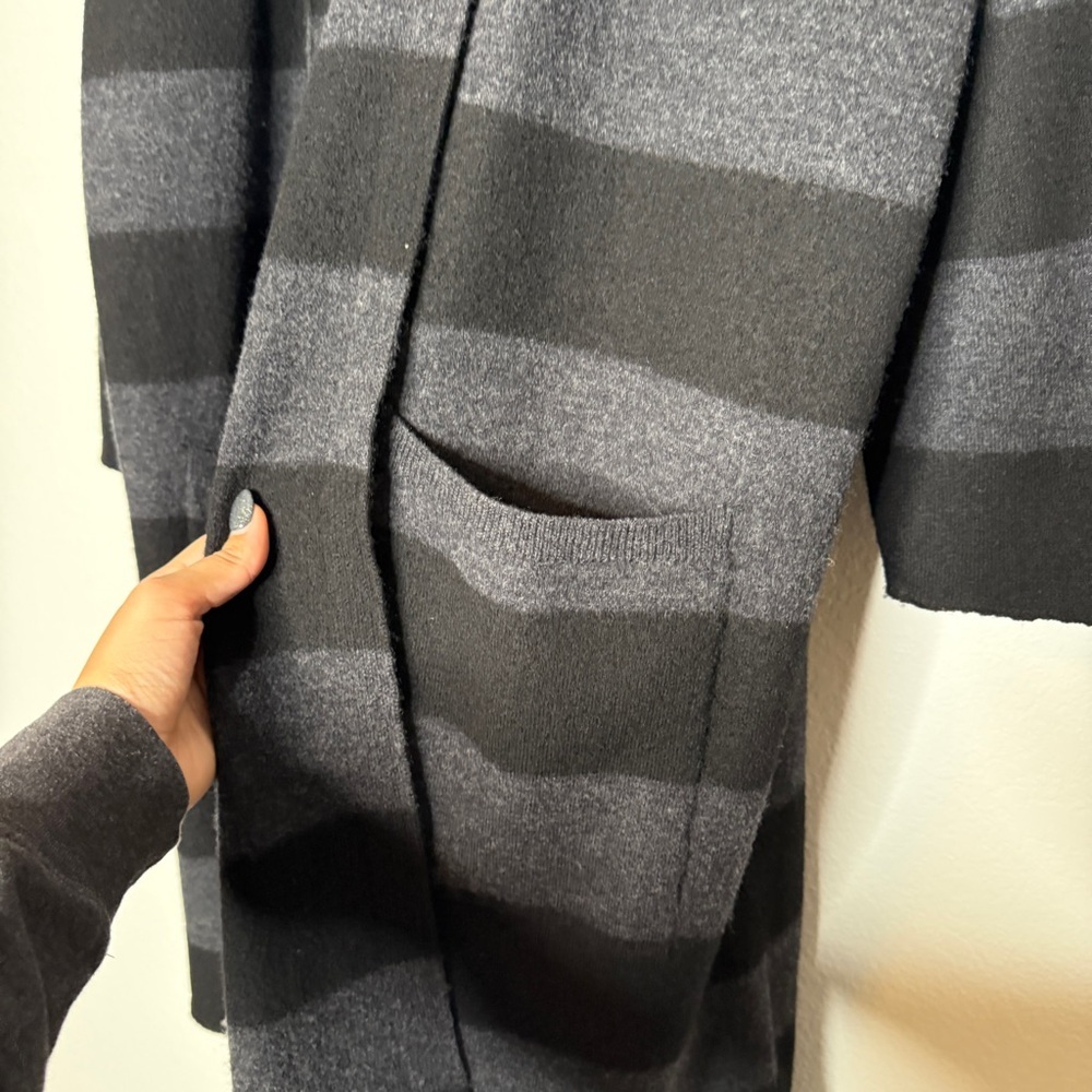 Eileen Fisher Merino Wool Striped Cardigan Black Gray Open Front Oversized L - Picture 4 of 8